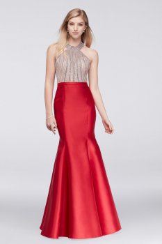 Delicately Beaded Halter Neck Long Trumpt XS9648 Prom Gown