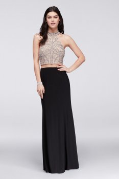 Best Selling Caviar-Beaded Mesh and Jersey Halter Neck Dress for Prom Party Style 58263D