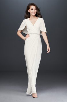 Long Jersey Capelet Gown with Embellishment and Faux-Wrap AP1E205551