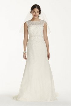 Petite Cap Sleeve Sheath with Scattered Pearls Style 7V3763