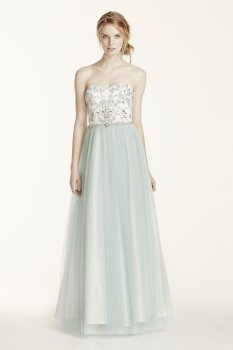 Heavily Encrusted Bodice Two Tone Tulle Dress Style XS7098