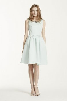 Sleeveless Faille Dress with Beaded Neckline Style F15703