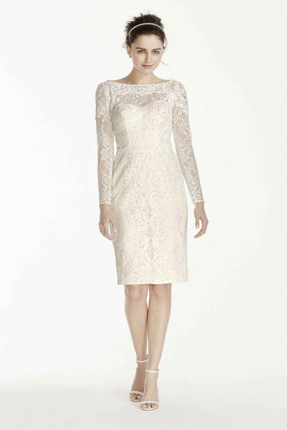 Long Sleeve Short Sheath CWG715 Style Lace Wedding Dress