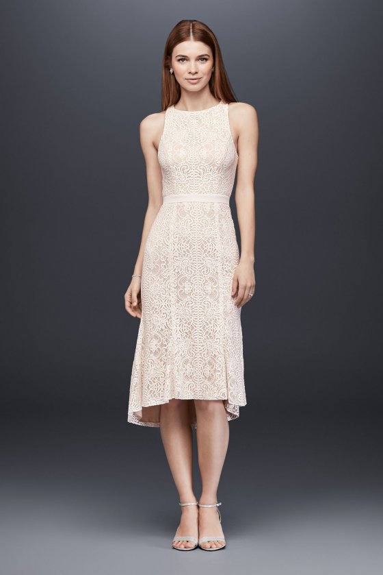 SDWG0609 Style Knee-Length Lace Sheath Dress with Flounce Hem