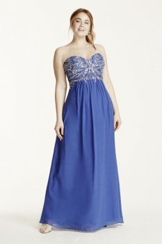 Strapless Jewel Encrusted Tie Back Chiffon Dress Style 550DW