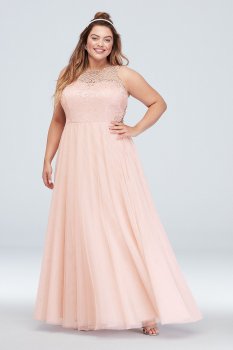 Glitter Lace Plus Size Gown with Geometric Panels 3064WZ3W