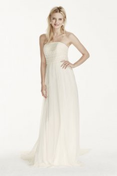 Extra Length Strapless Tulle Sheath with Lace Style 4XLWG3768