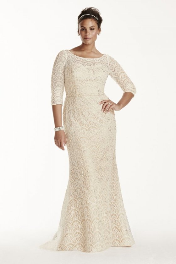 Beaded Lace 3/4 Sleeved Wedding Dress Style 8CWG711