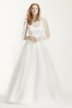 Extra Length Lace A-line Gown with Tulle Skirt Style 4XLWG3711