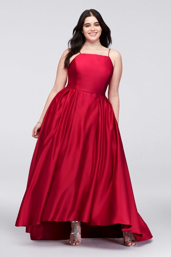 Plus Size Spaghetti Straps Long A20188W Satin Prom Ball Gown