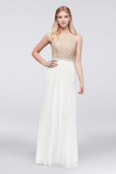 Long 3622TJ3C Iovry/Gold Lace and Jersey Dresses