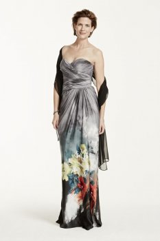 Strapless Printed Dress with Draped Bodice Style 061907680