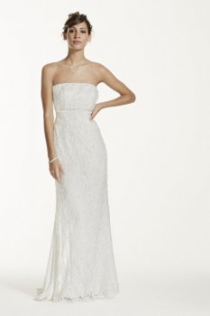 Allover Beaded Lace Sheath Gown with Empire Waist. Style S8551