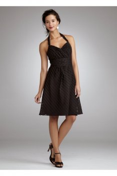 Short Organza Striped Halter Dress Style 84325