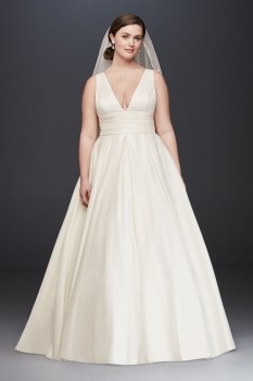 Plus Size Tank V Neck 9V3848 Style Satin Ball Gown Wedding Dress