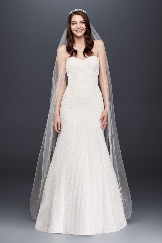 Petite Size Strapless Sweetheart Neckline Long Allover Lace Mermaid Wedding Dress 7WG3842