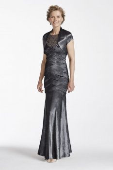 Long Stretch Taffeta Gown with Cap Sleeve Jacket Style ES586DB