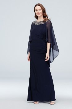 Embellished Neck Drape Sleeve Gown with Ruching 1959X