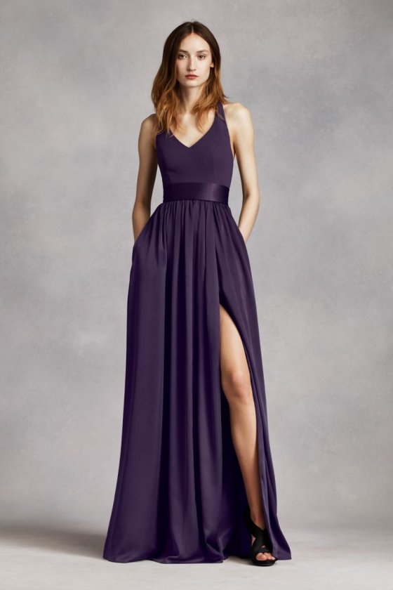 V Neck Halter Gown with Sash Style VW360214
