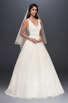 New Style WG3877 Tank V-neck Long Lace Embroidered Bridal Ball Gown