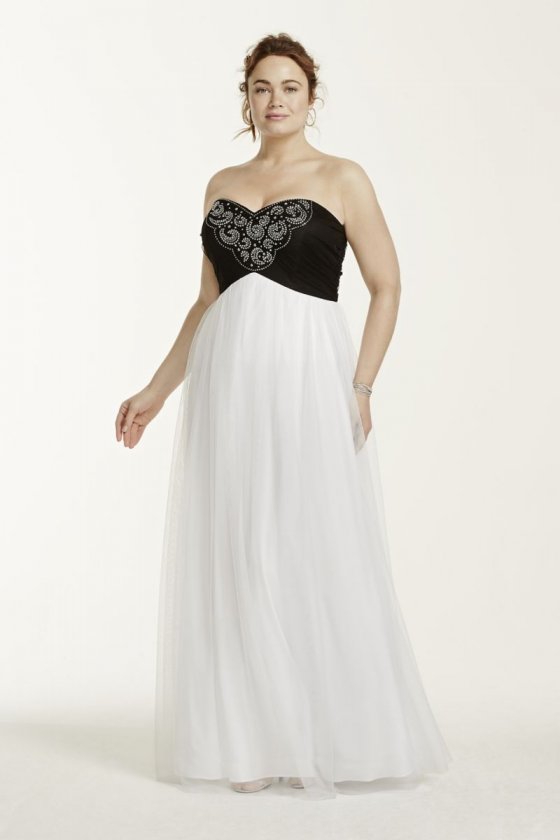 Strapless Beaded Bodice Tulle Ball Gown Style 55165W