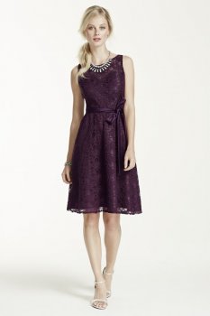 Sleeveless All Over Lace Dress with Satin Bow Style 260920