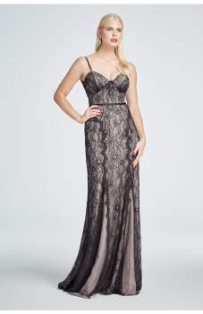Luxurious Long All Over Lace Embroidery Spaghetti Strap Dress with Plunging V Back ZP281615