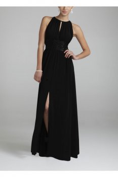 Jersey Dress with Keyhole Neck and Beaded Waist Style 9455