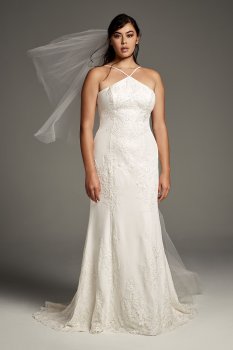 Plus Size Lace Appliqued Sheath Wedding Gown Style 9WG3875