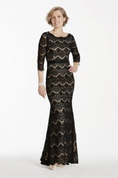 3/4 Sleeve Lace Dress with Beaded Sash Style A16676