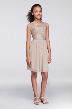 Junior Bridesmaid Sleeveless Knee Length JB9477M Style Metallic Lace Dress