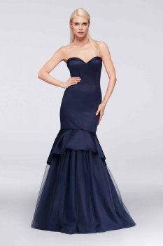 ZP281697 Style Strapless Sweetheart Neck Long Satin Mermaid Gown with Tulle Skirt