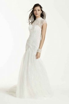 Tulle Over Lace Trumpet Gown with High Neckline Style SWG678
