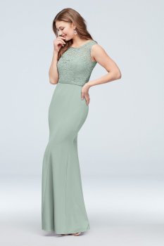 New Style Long Fitted Lace and Crepe Gown for Bridesmaid F19975