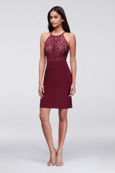 12293D Style Short Halter Jersey Cocktail Dress with Illusion Back