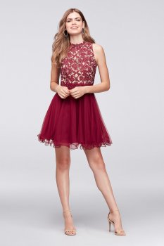 New 8145AB3B Style Mock Neck Short Embroidered Lace Homecoming Dress