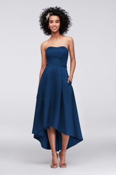 Strapless High Low F19623 Style Satin Bridesmaid Dress with Pockets