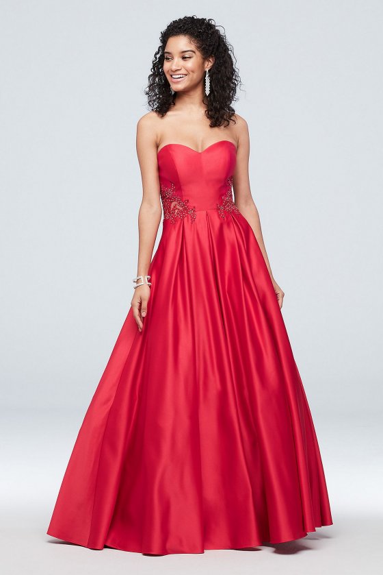 Strapless Satin Ball Gown with Waist Embellishment 1158BN