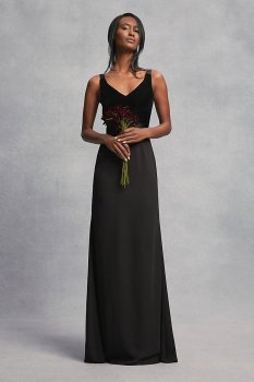 Crepe and Velvet Bridesmaid Dress with Open Back VW360195V