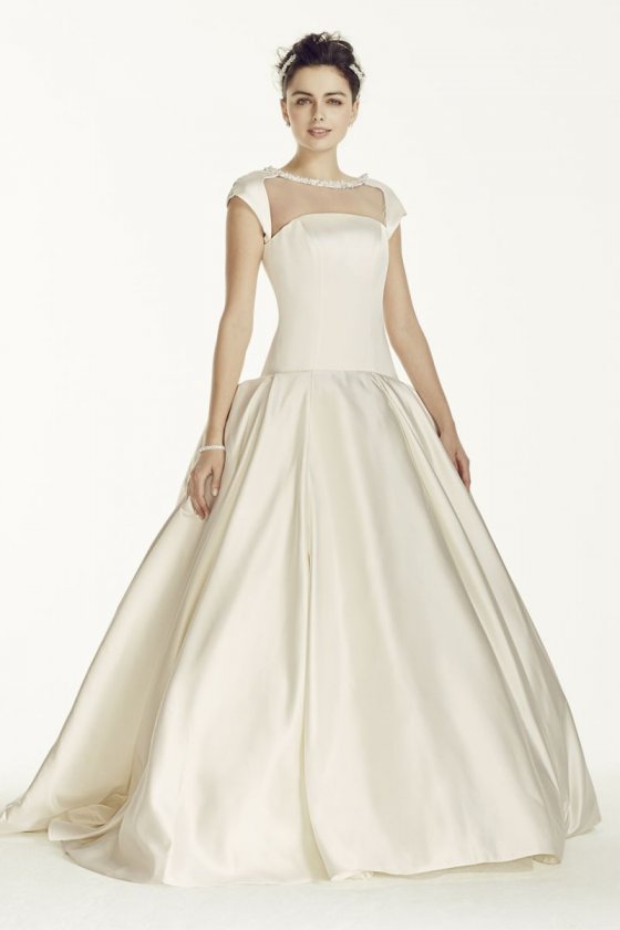 Extra Length Satin Cap Sleeve Beaded Wedding Dress Style 4XLCJS720