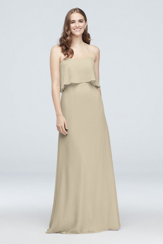 Flounced Crinkle Chiffon Halter Bridesmaid Dress F19920