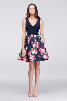 XS8887 Style Floral Taffeta Cocktail Dress with Side Cutouts