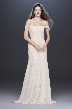 7MS251196 Swag Sleeve Layered Lace Petite Wedding Dress