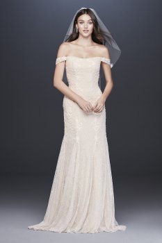 Swag Sleeve Layered Lace Trumpet Wedding Dress MS251196