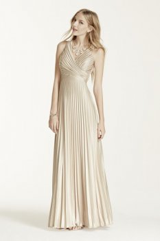 Sleeveless V-Neck Pleated Dress with Illusion Back Style 422582