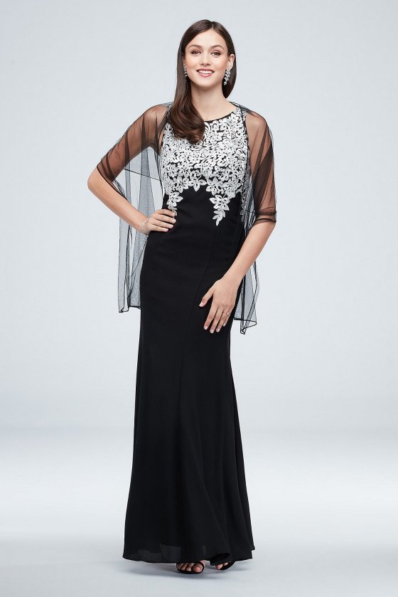 Lace Appliqued Sleeveless Long Dress with Shawl Style 160073D