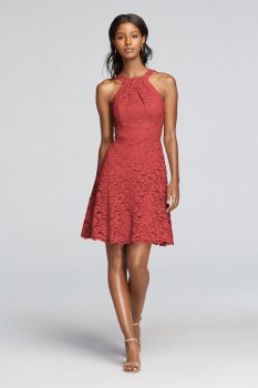 All Over Lace 2XLF19047 Pattern Bridesmaid Dress with Y Neck and Tank Straps