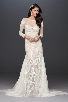 Applique and Tulle Godet Petite Wedding Dress 7SWG827