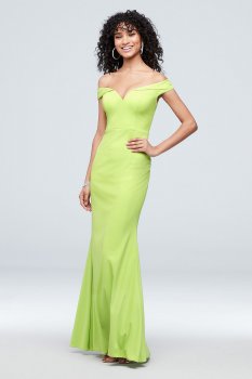 Plunging Cuffed Off the Shoulder Sheath Gown 2855X