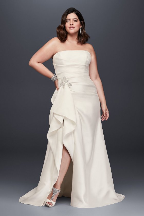 New Coming Charming Stapless Plus Size 9SWG788 Wedding Dress with Slit Skirt